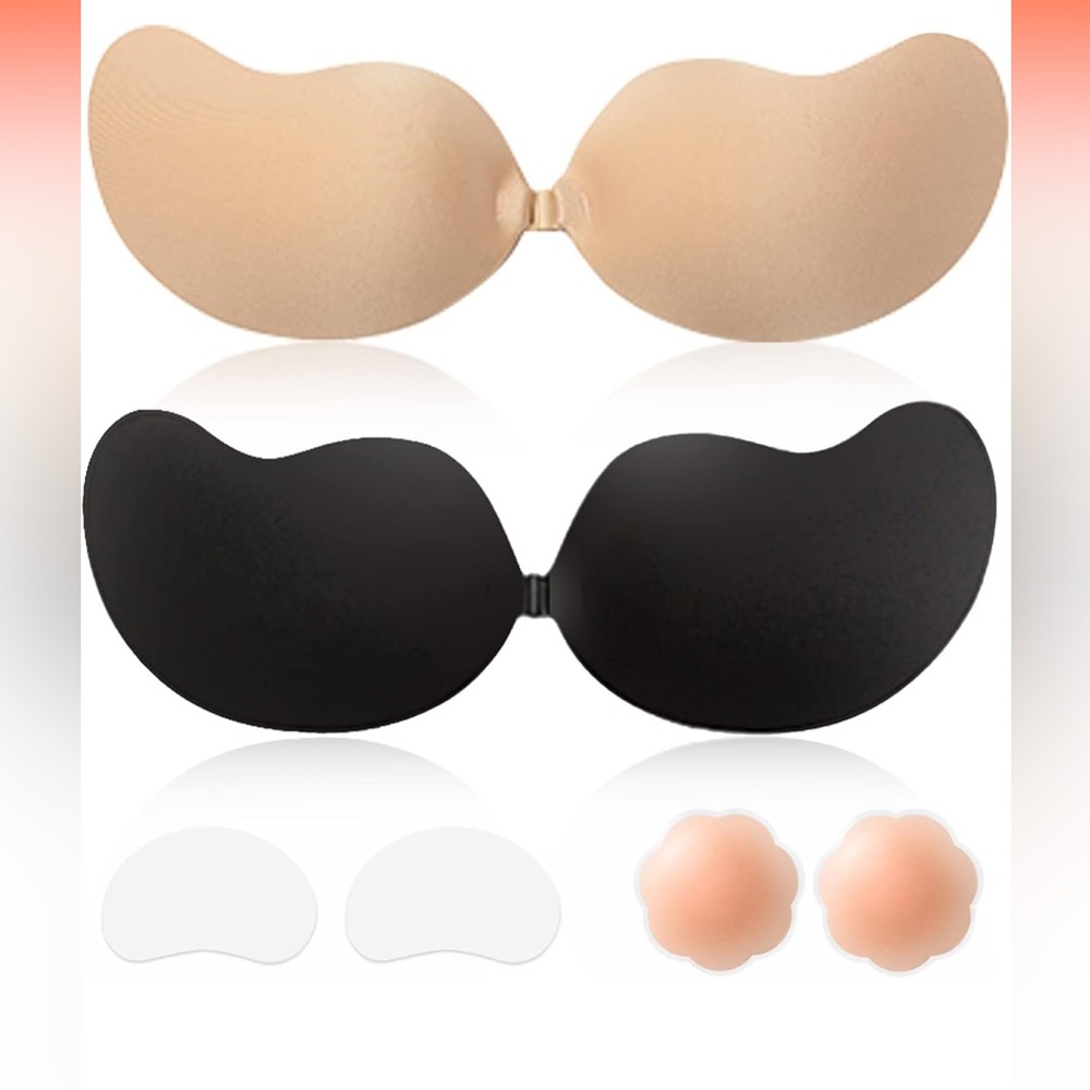 Two Sticky Bra Backless Adhesive Strapless Push Up Stick on Bras Reusable